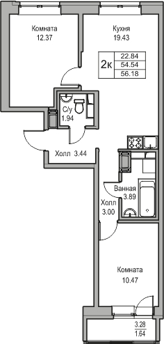 1-комнатная квартира (Студия) с отделкой в ЖК Юнтолово на 3 этаже в 1 секции. Сдача в 2 кв. 2026 г.