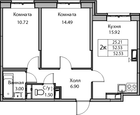 2-комнатная квартира с отделкой в ЖК Квартал Лаголово на 6 этаже в 9 секции. Сдача в 3 кв. 2025 г.