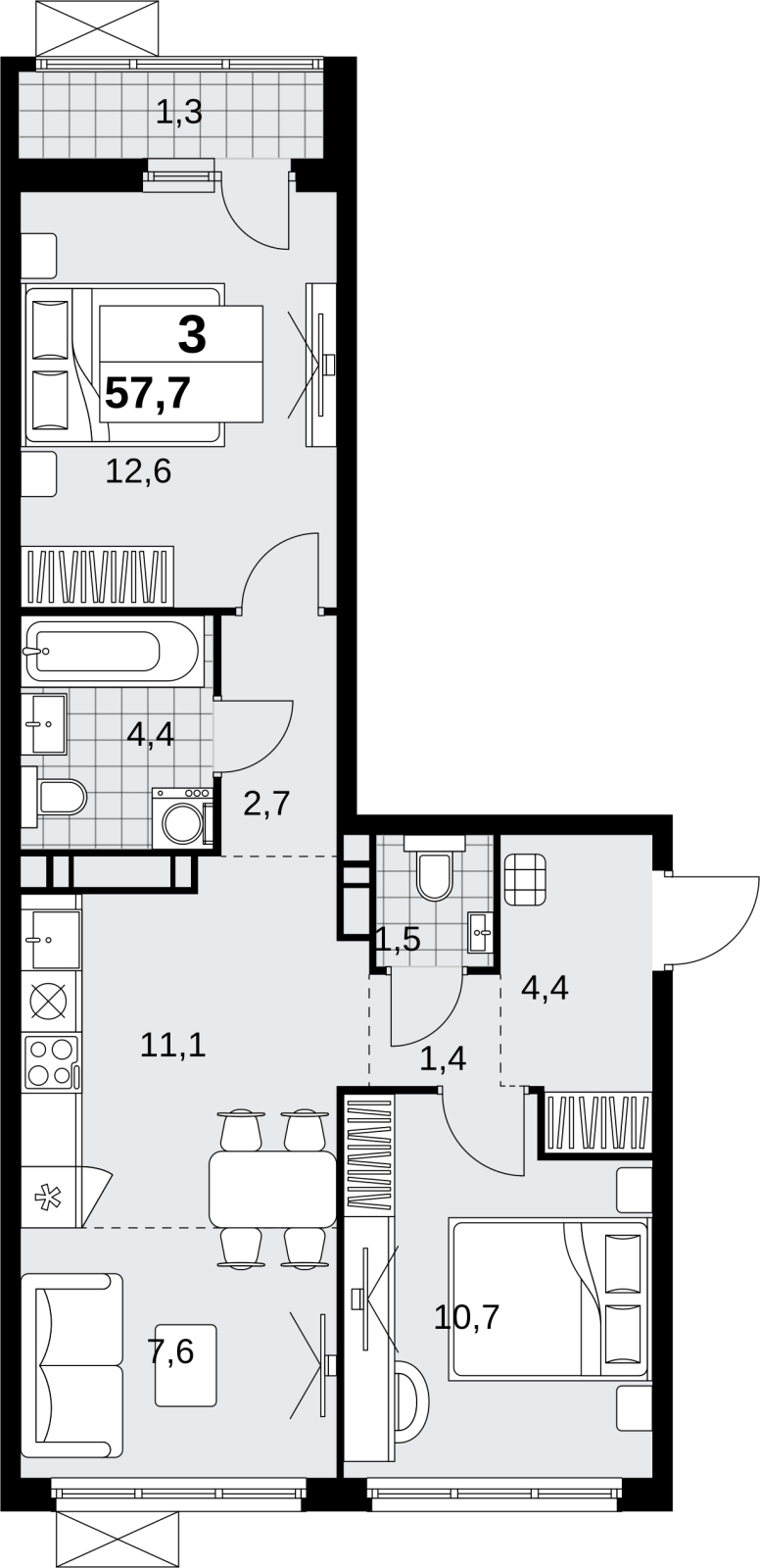 1-комнатная квартира (Студия) в ЖК Скандинавия на 11 этаже в 1 секции. Сдача в 4 кв. 2026 г.