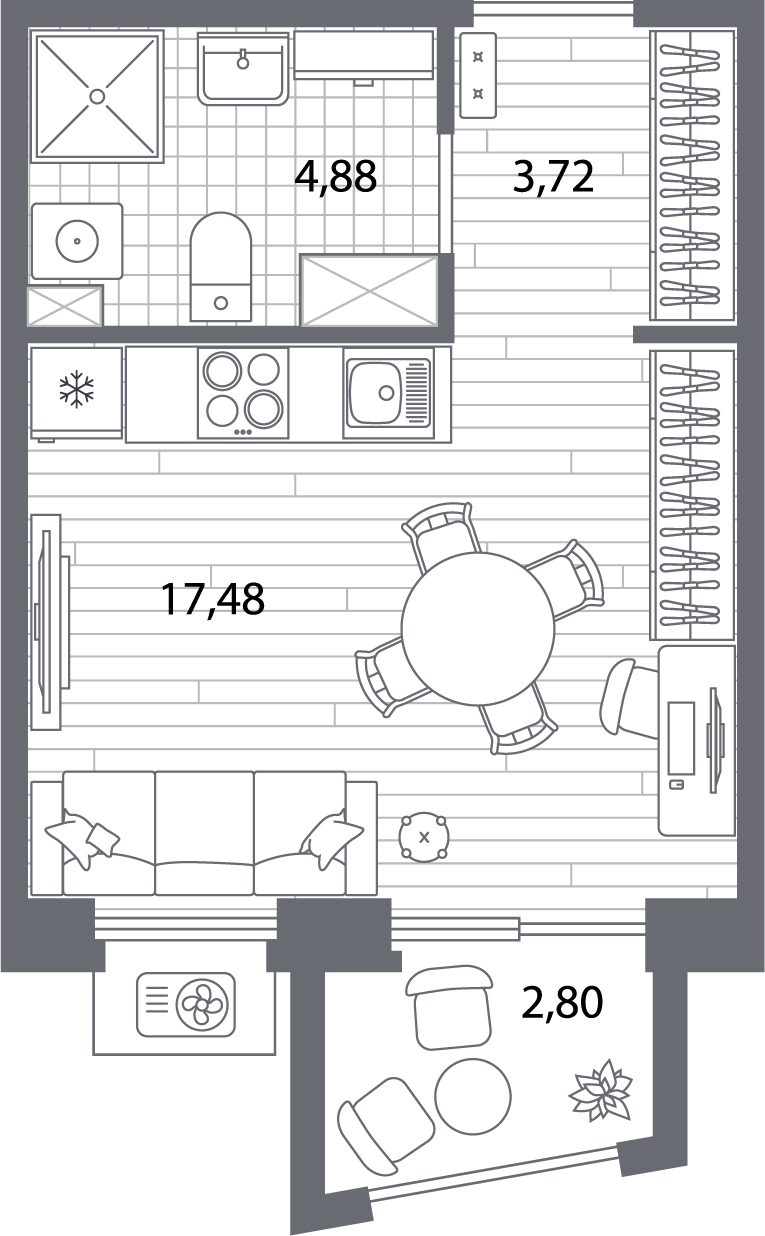 1-комнатная квартира (Студия) с отделкой в ЖК Юнтолово на 6 этаже в 1 секции. Сдача в 2 кв. 2026 г.