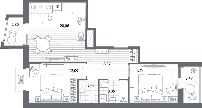 1-комнатная квартира с отделкой в ЖК Юнтолово на 11 этаже в 1 секции. Сдача в 2 кв. 2026 г.