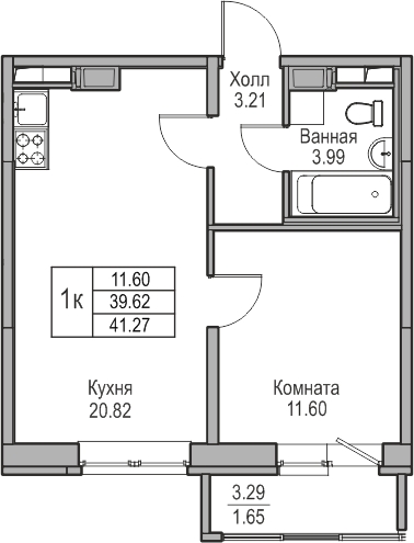 1-комнатная квартира с отделкой в ЖК Юнтолово на 13 этаже в 1 секции. Сдача в 2 кв. 2026 г.