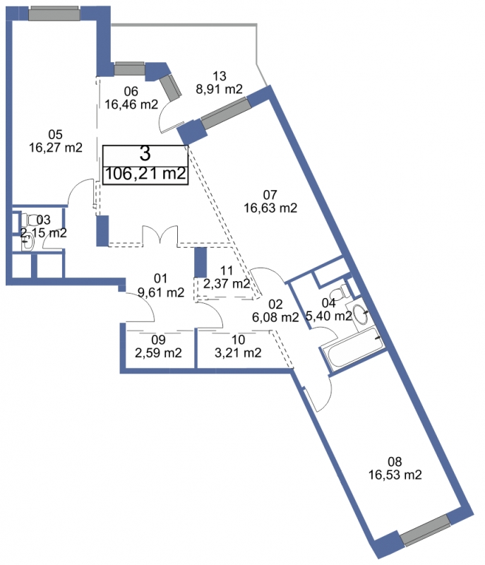 3-комнатная квартира в ЖК Виноградный на 14 этаже в 1 секции. Дом сдан.
