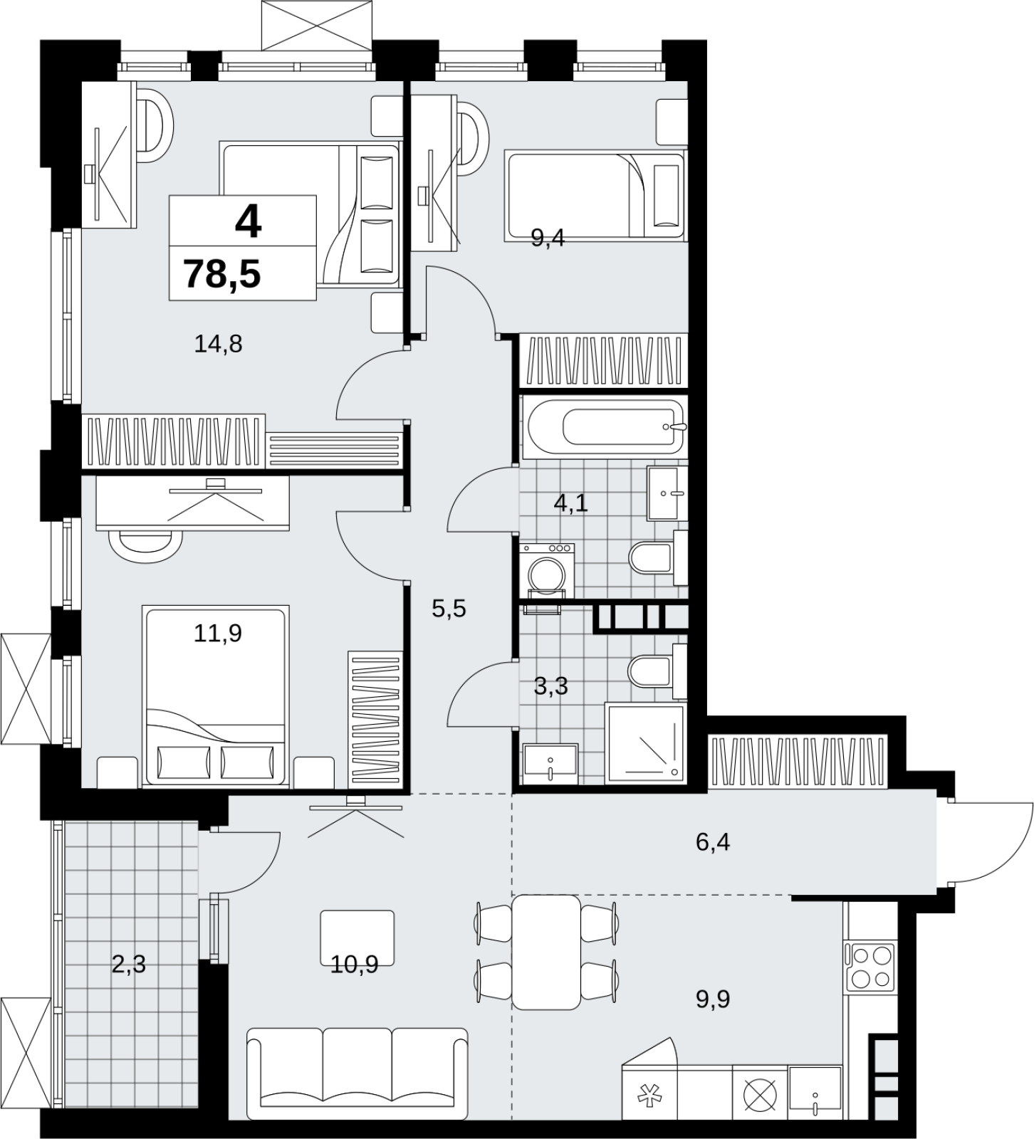 3-комнатная квартира с отделкой в ЖК Скандинавия на 6 этаже в 1 секции. Сдача в 1 кв. 2027 г.