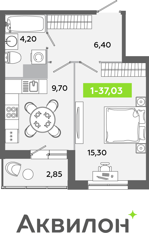 1-комнатная квартира (Студия) с отделкой в ЖК Юнтолово на 13 этаже в 1 секции. Сдача в 2 кв. 2026 г.