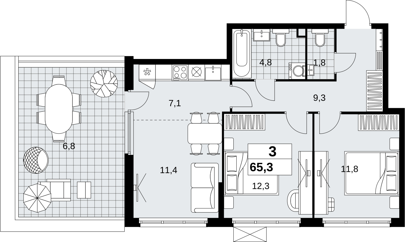 3-комнатная квартира с отделкой в ЖК Скандинавия на 13 этаже в 2 секции. Сдача в 1 кв. 2027 г.