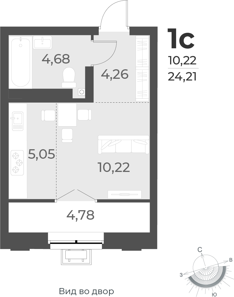 1-комнатная квартира с отделкой в ЖК Юнтолово на 20 этаже в 1 секции. Сдача в 2 кв. 2026 г.