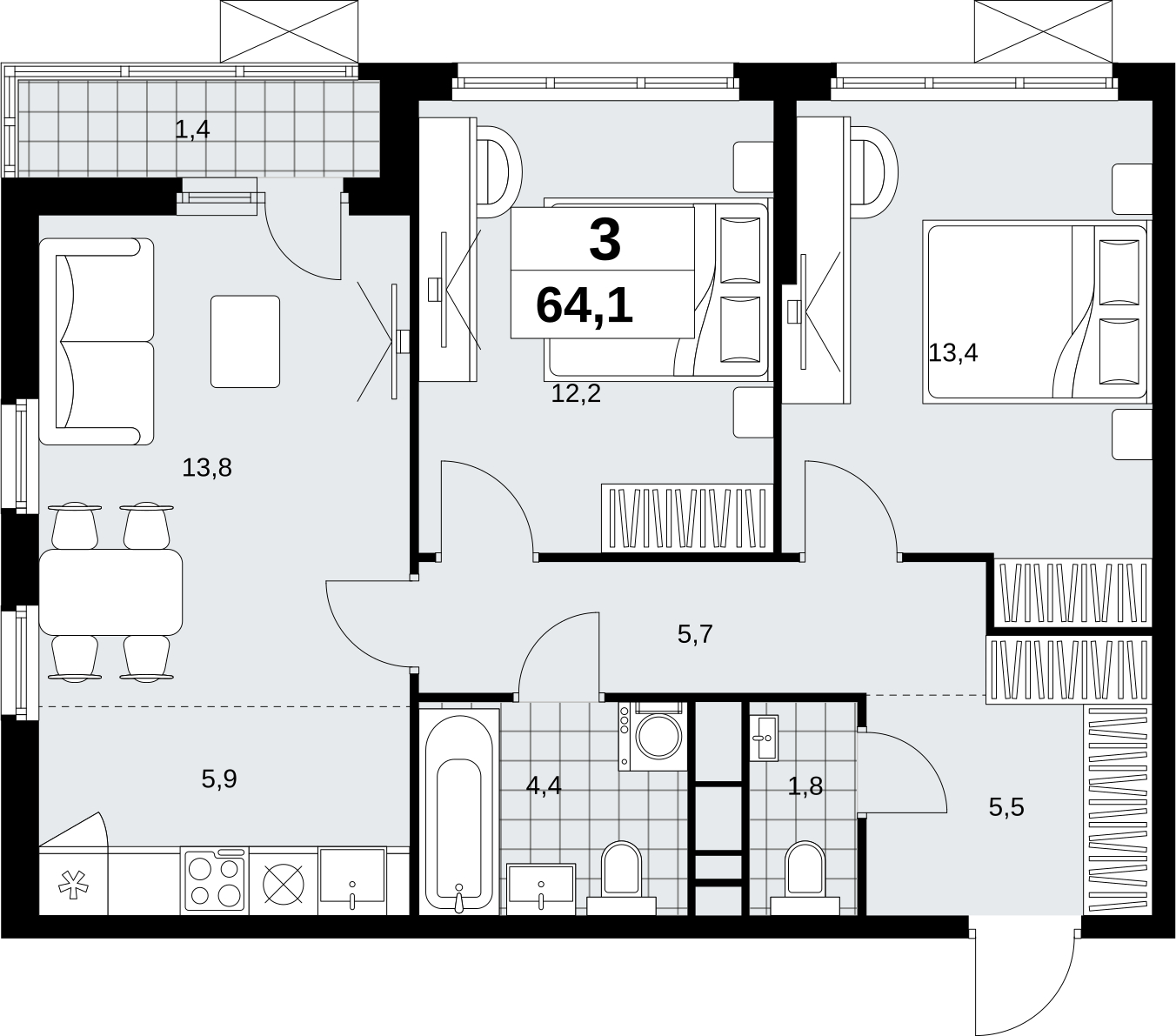 1-комнатная квартира с отделкой в ЖК Headliner на 14 этаже в 1 секции. Сдача в 4 кв. 2022 г.