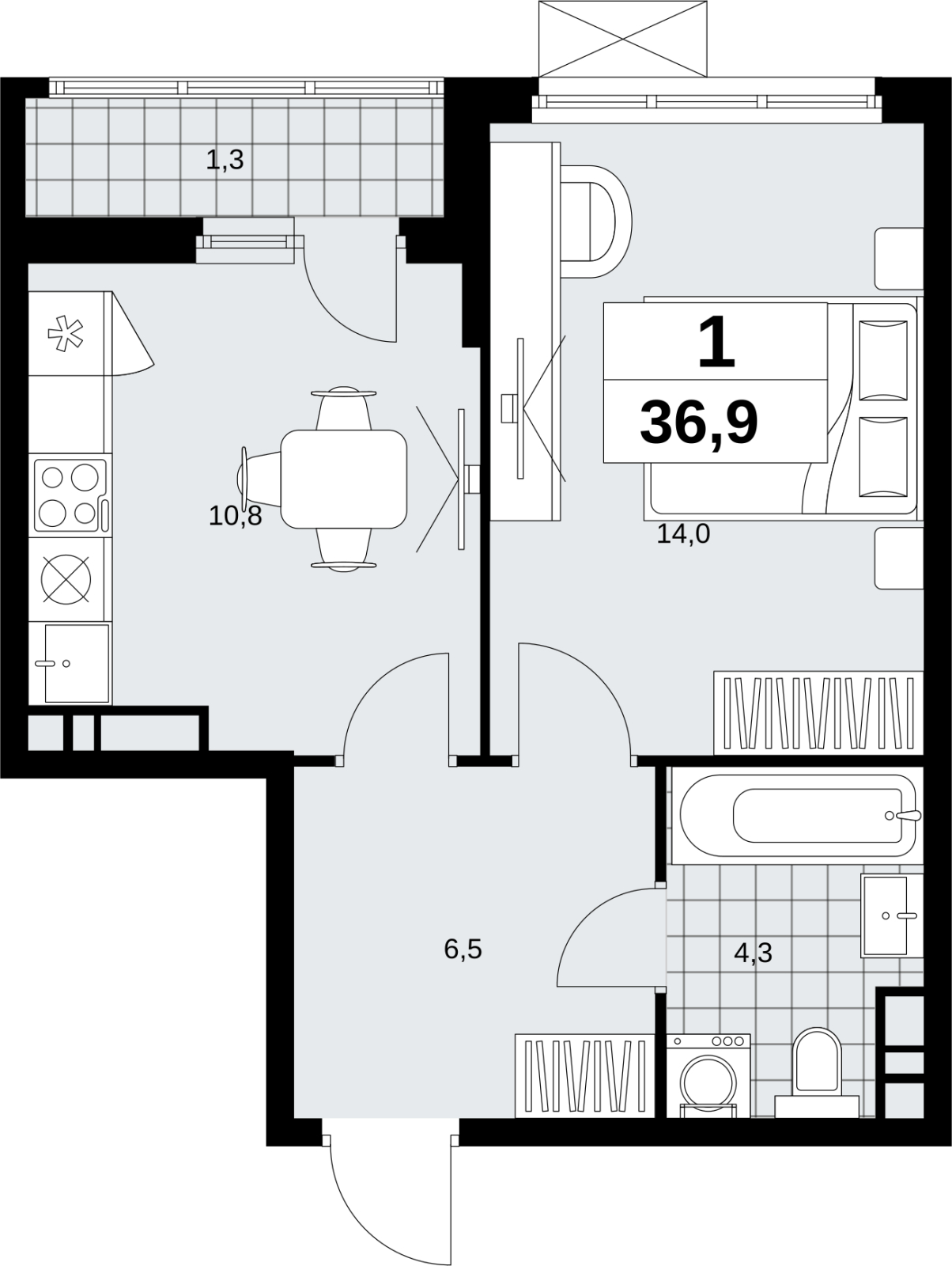 3-комнатная квартира с отделкой в ЖК Headliner на 14 этаже в 1 секции. Сдача в 4 кв. 2022 г.