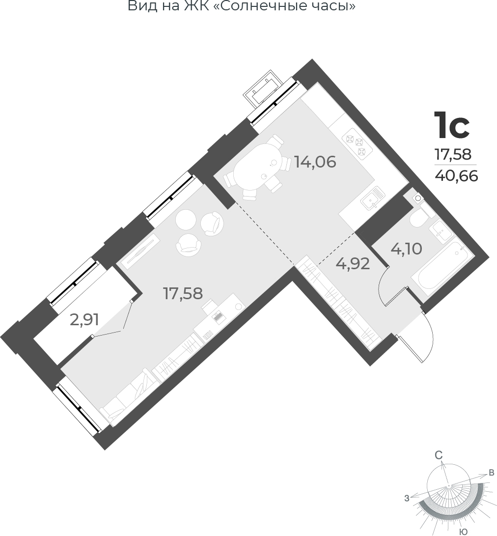 2-комнатная квартира с отделкой в ЖК Юнтолово на 13 этаже в 1 секции. Сдача в 2 кв. 2026 г.