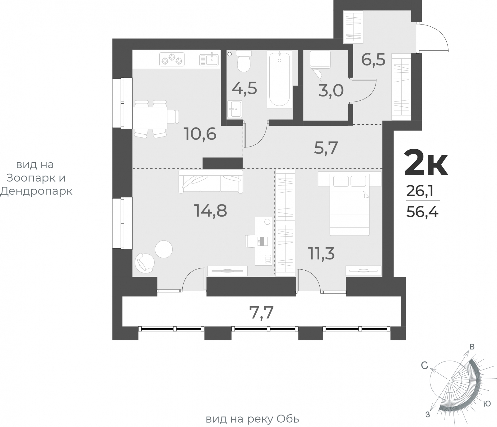 1-комнатная квартира (Студия) с отделкой в ЖК Таллинский парк на 9 этаже в 2 секции. Сдача в 3 кв. 2025 г.