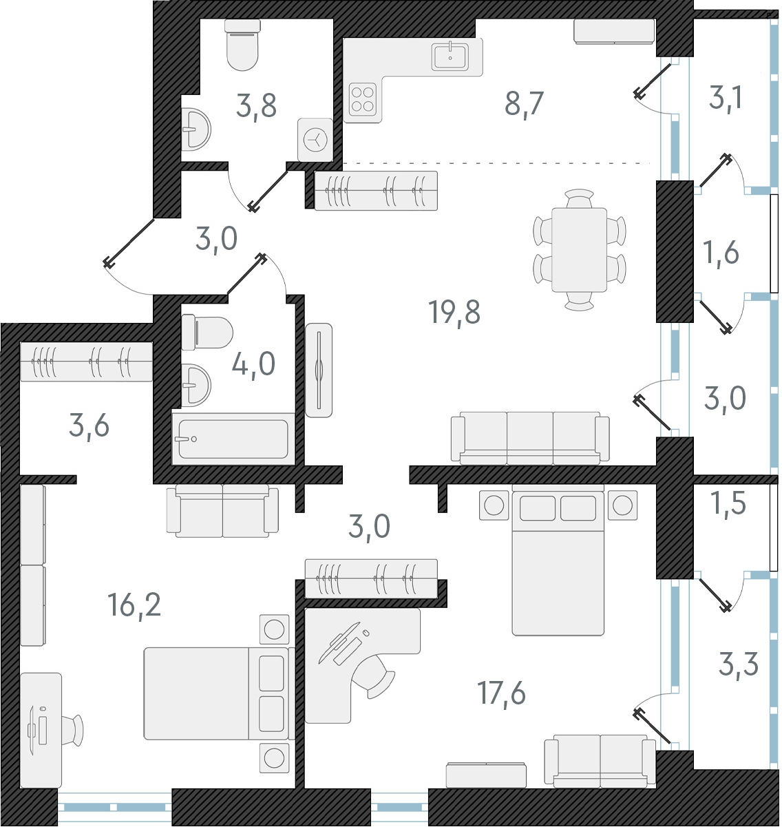 1-комнатная квартира с отделкой в ЖК Юнтолово на 9 этаже в 1 секции. Сдача в 2 кв. 2026 г.