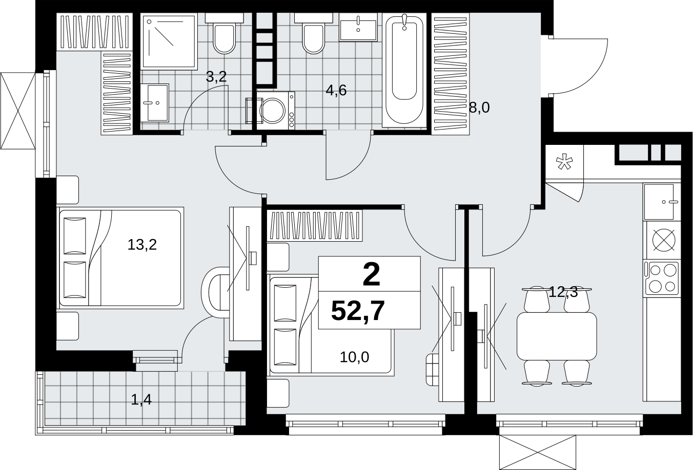 3-комнатная квартира в ЖК Headliner на 29 этаже в 1 секции. Сдача в 4 кв. 2024 г.