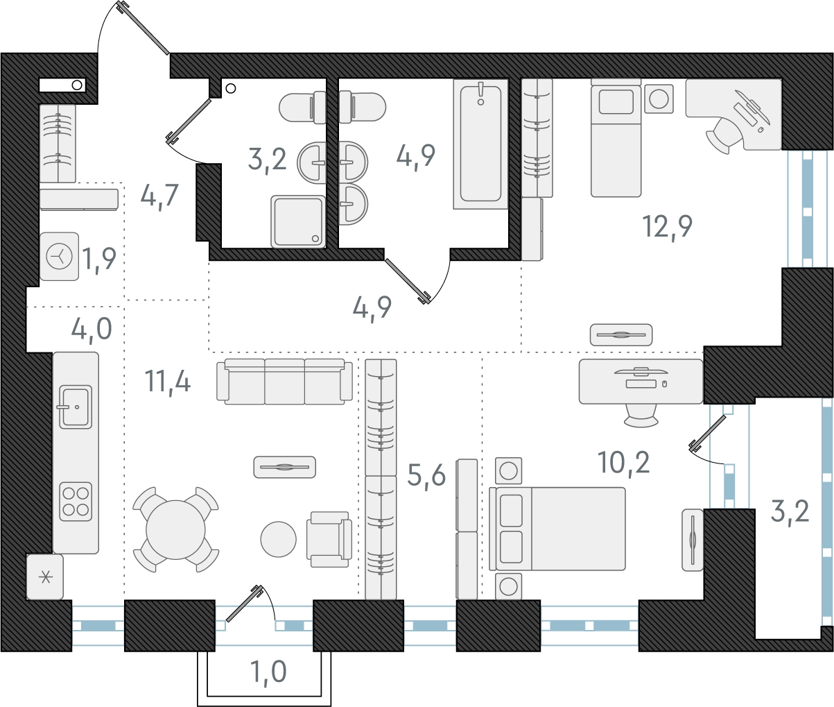2-комнатная квартира с отделкой в ЖК Юнтолово на 17 этаже в 1 секции. Сдача в 2 кв. 2026 г.