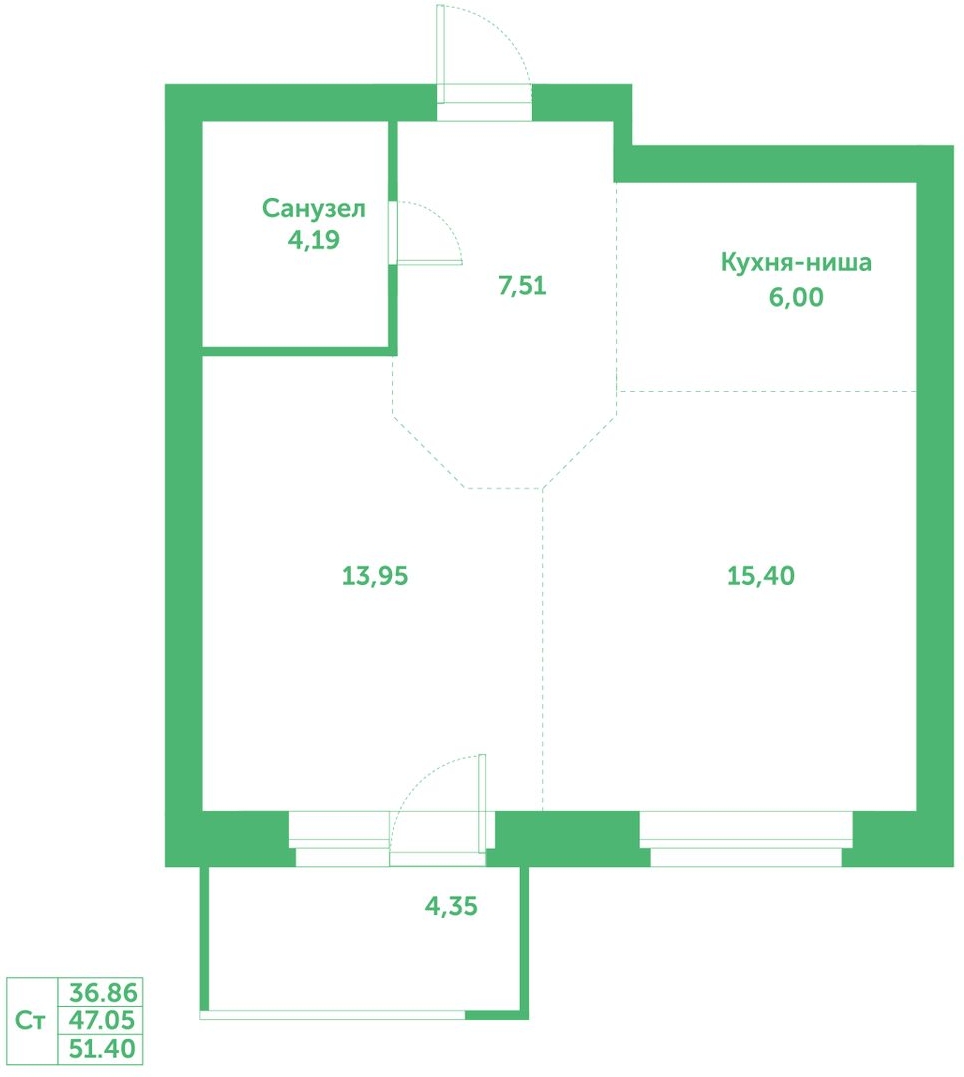 1-комнатная квартира с отделкой в ЖК Юнтолово на 18 этаже в 1 секции. Сдача в 2 кв. 2026 г.