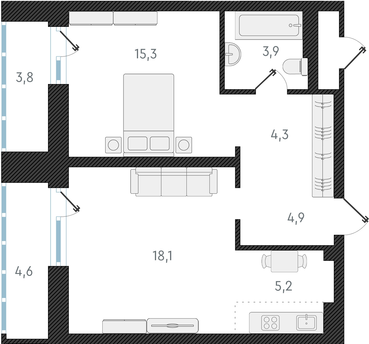 2-комнатная квартира с отделкой в ЖК Юнтолово на 10 этаже в 1 секции. Сдача в 2 кв. 2026 г.