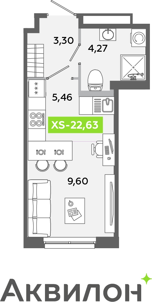 1-комнатная квартира (Студия) с отделкой в ЖК Таллинский парк на 7 этаже в 2 секции. Сдача в 3 кв. 2025 г.