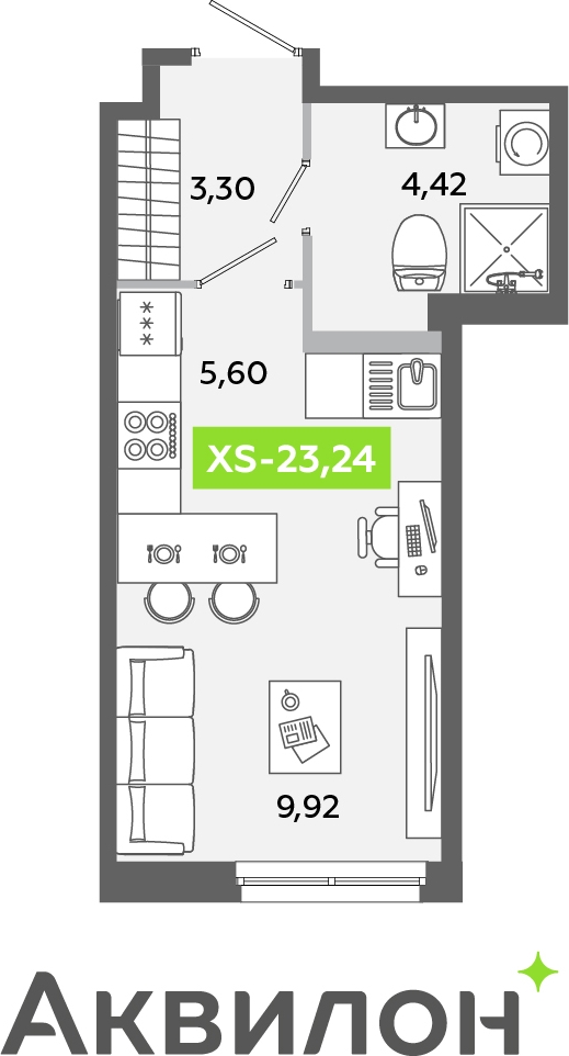 1-комнатная квартира с отделкой в ЖК Юнтолово на 17 этаже в 1 секции. Сдача в 2 кв. 2026 г.