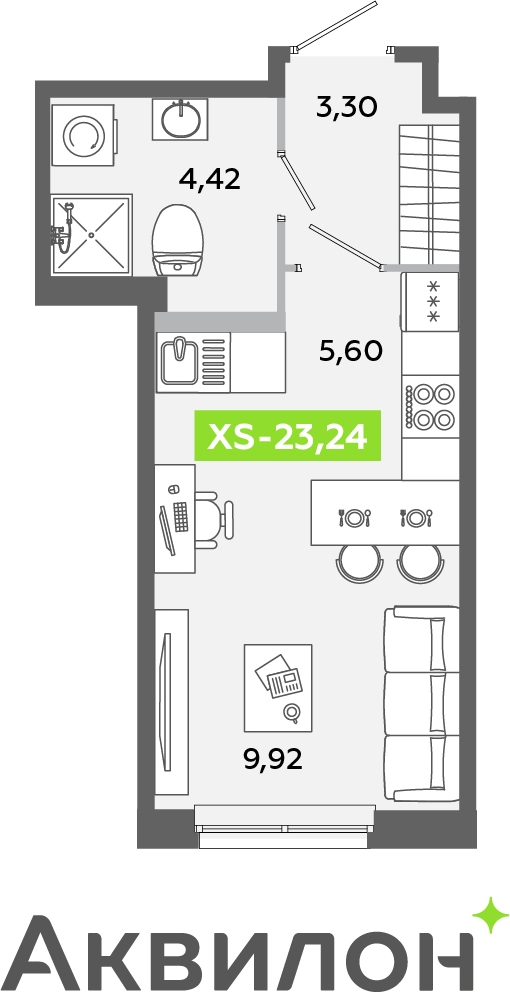 2-комнатная квартира в ЖК Twelve на 23 этаже в 1 секции. Сдача в 1 кв. 2026 г.