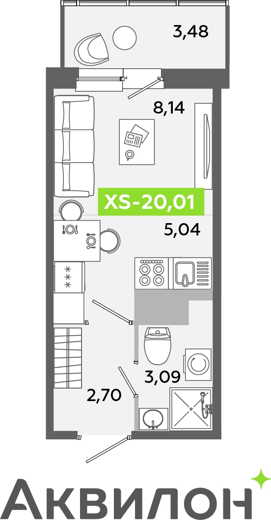 2-комнатная квартира с отделкой в ЖК Юнтолово на 21 этаже в 1 секции. Сдача в 2 кв. 2026 г.