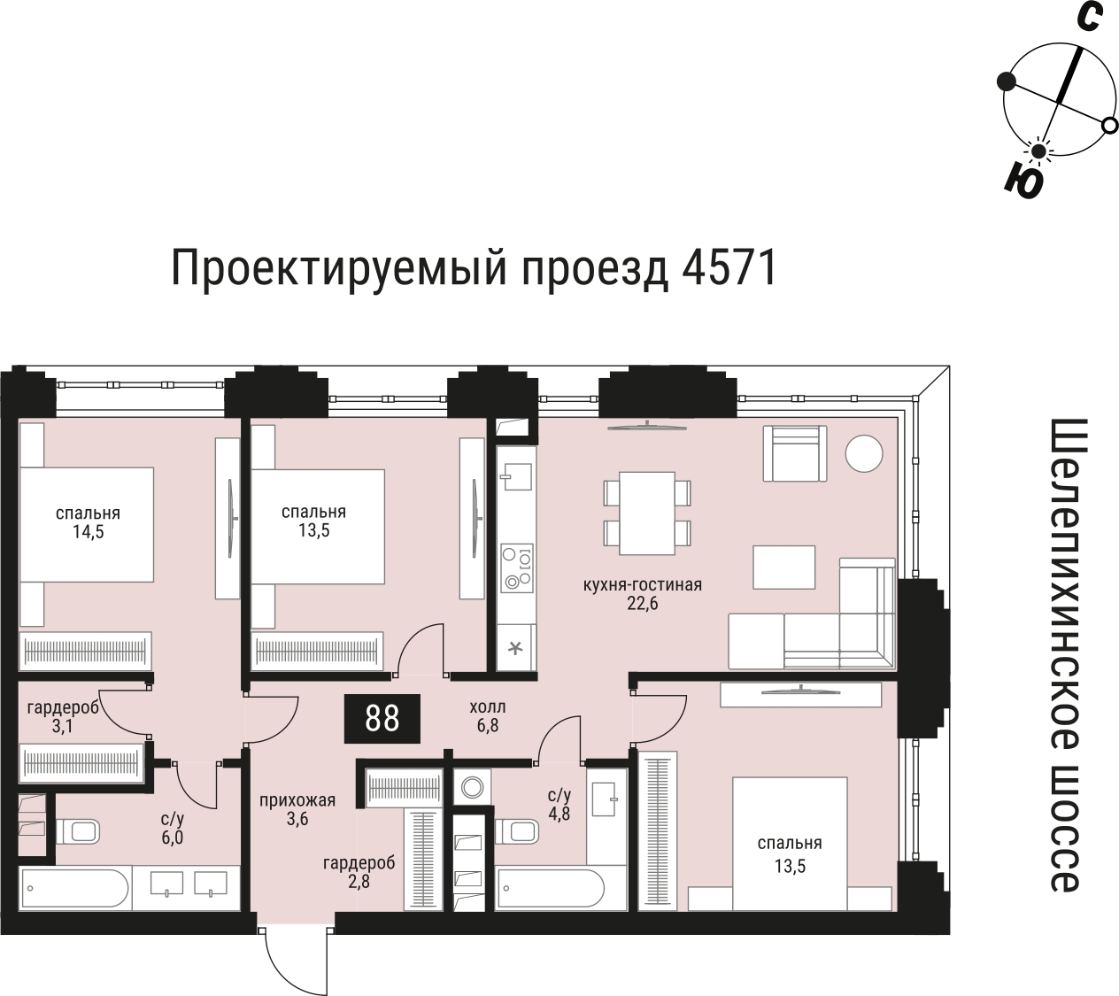 3-комнатная квартира с отделкой в ЖК Юнтолово на 16 этаже в 1 секции. Сдача в 2 кв. 2026 г.
