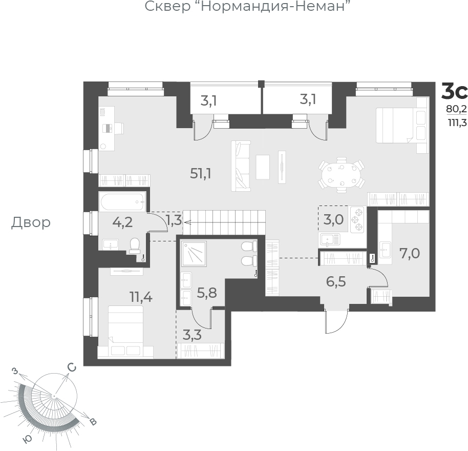 2-комнатная квартира с отделкой в ЖК Юнтолово на 15 этаже в 1 секции. Сдача в 2 кв. 2026 г.