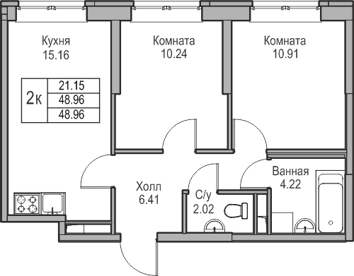 2-комнатная квартира с отделкой в ЖК Таллинский парк на 9 этаже в 3 секции. Сдача в 3 кв. 2025 г.