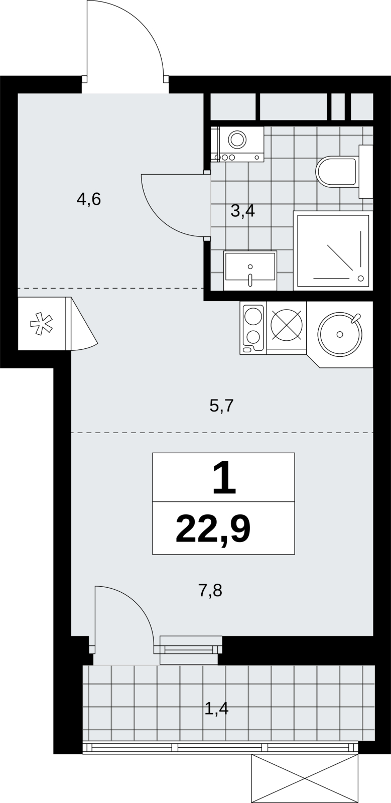 1-комнатная квартира (Студия) с отделкой в ЖК Скандинавия на 8 этаже в 1 секции. Сдача в 1 кв. 2027 г.