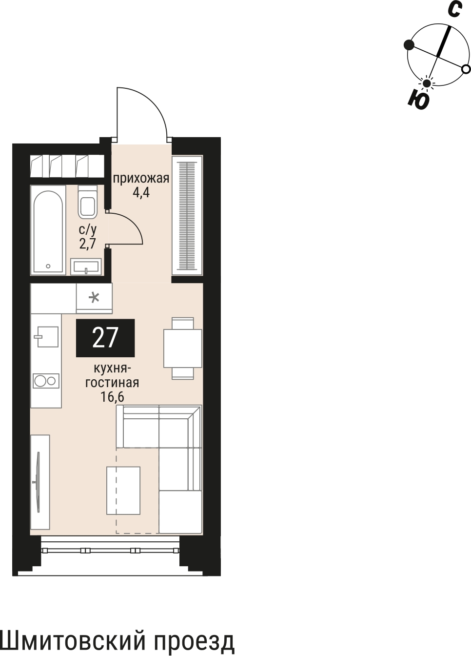 2-комнатная квартира с отделкой в ЖК Таллинский парк на 7 этаже в 4 секции. Сдача в 3 кв. 2025 г.