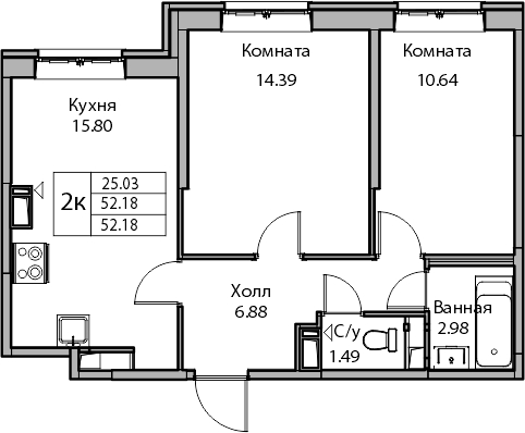 1-комнатная квартира (Студия) в ЖК Шелепиха на 8 этаже в А секции. Сдача в 2 кв. 2026 г.