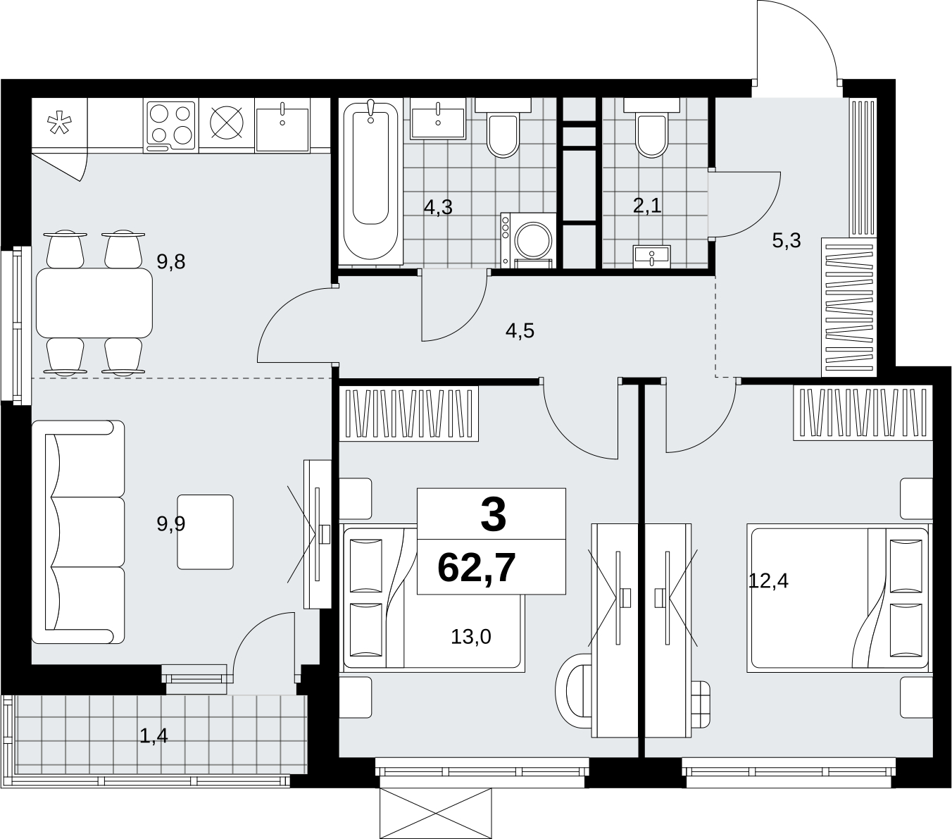 3-комнатная квартира с отделкой в ЖК Скандинавия на 8 этаже в 1 секции. Сдача в 1 кв. 2027 г.