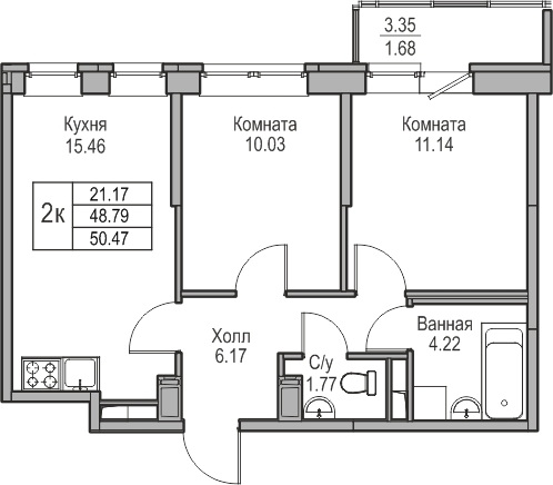 1-комнатная квартира (Студия) в ЖК Шелепиха на 14 этаже в Б секции. Сдача в 2 кв. 2026 г.