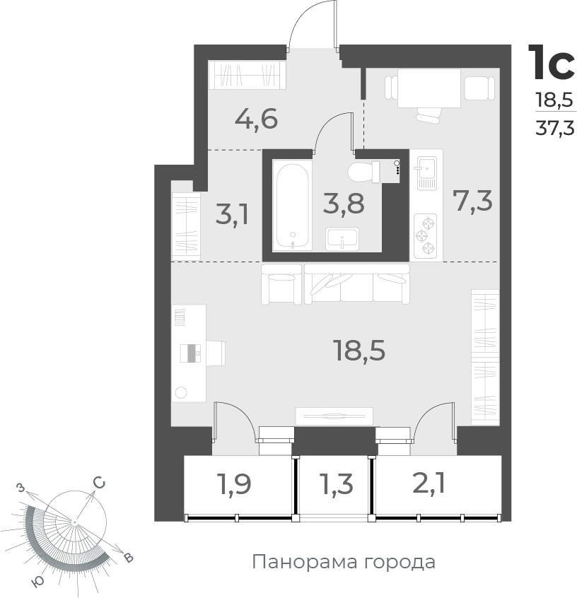1-комнатная квартира (Студия) в ЖК Шелепиха на 3 этаже в Б секции. Сдача в 2 кв. 2026 г.