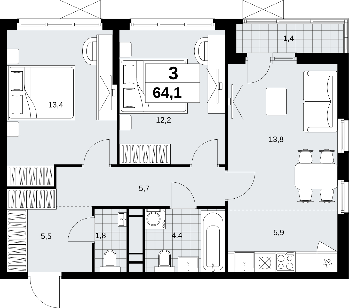3-комнатная квартира с отделкой в ЖК Скандинавия на 11 этаже в 2 секции. Сдача в 1 кв. 2027 г.