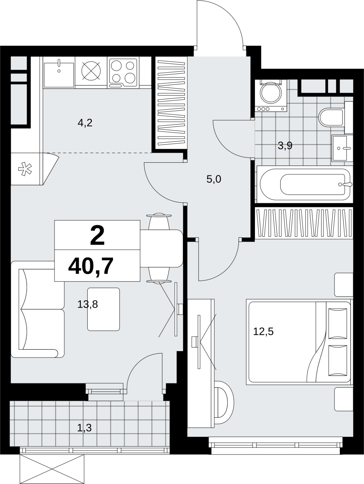 1-комнатная квартира (Студия) с отделкой в ЖК Скандинавия на 8 этаже в 2 секции. Сдача в 1 кв. 2027 г.