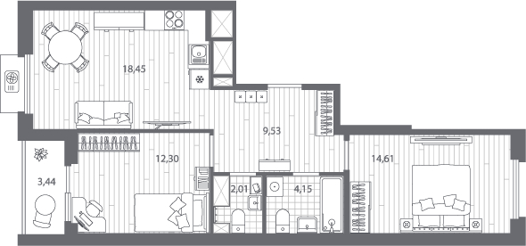 3-комнатная квартира с отделкой в ЖК Юнтолово на 8 этаже в 1 секции. Сдача в 2 кв. 2026 г.