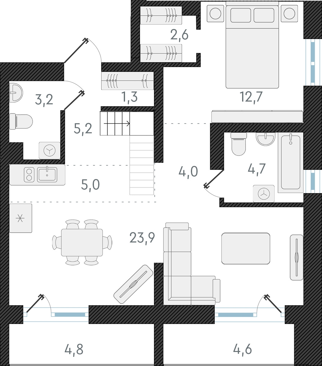 2-комнатная квартира с отделкой в ЖК Русское солнце на 15 этаже в 1 секции. Сдача в 4 кв. 2024 г.