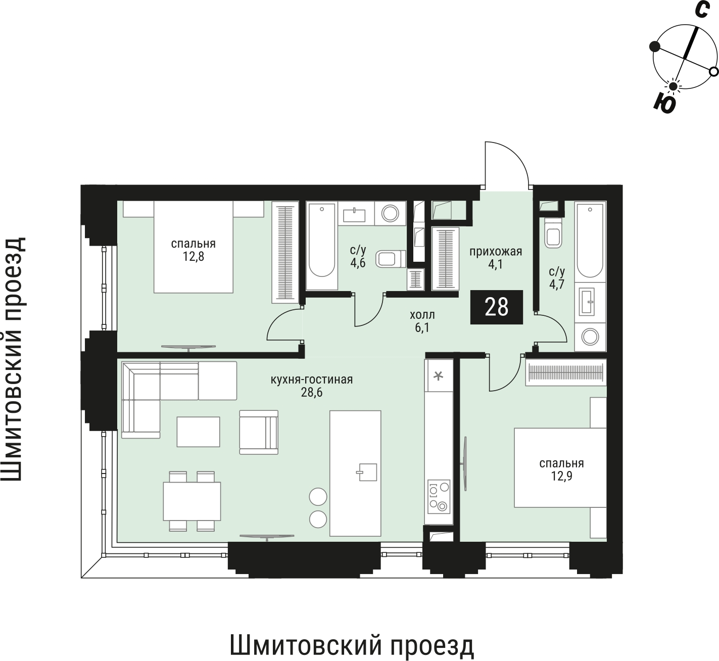 3-комнатная квартира с отделкой в ЖК Русское солнце на 2 этаже в 1 секции. Сдача в 3 кв. 2024 г.