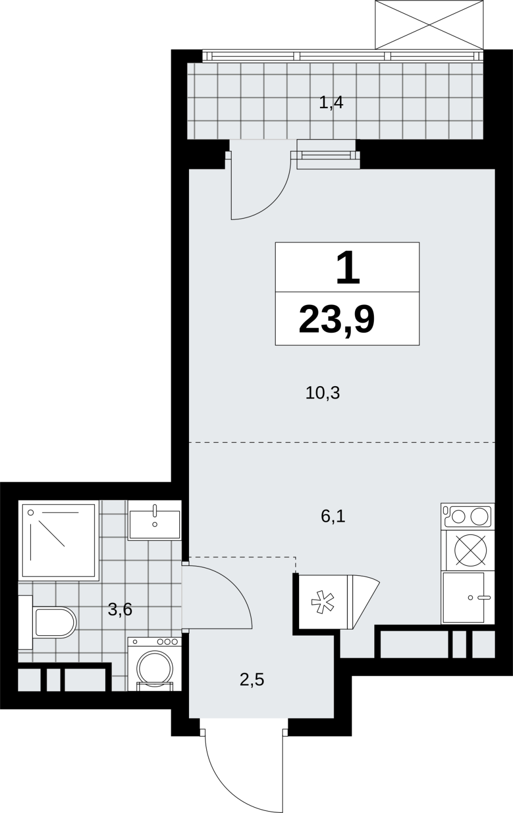 1-комнатная квартира (Студия) с отделкой в ЖК Скандинавия на 2 этаже в 1 секции. Сдача в 1 кв. 2027 г.