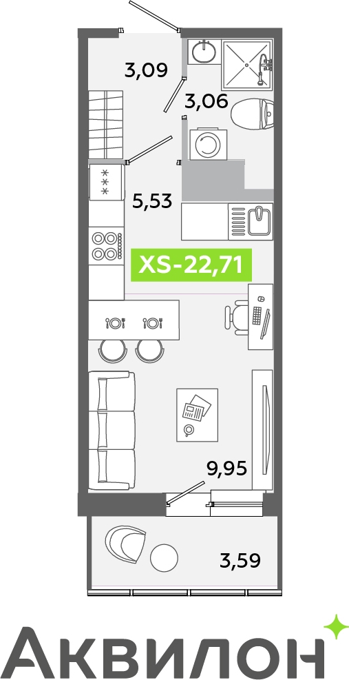 3-комнатная квартира с отделкой в ЖК Русское солнце на 14 этаже в 1 секции. Сдача в 4 кв. 2024 г.