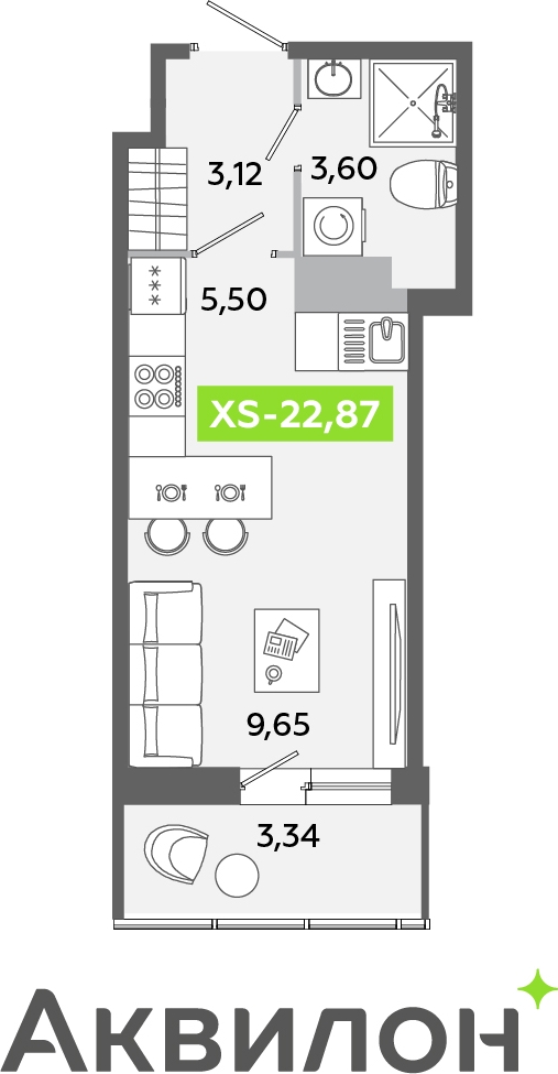 2-комнатная квартира с отделкой в ЖК Квартал Лаголово на 4 этаже в 9 секции. Сдача в 3 кв. 2025 г.