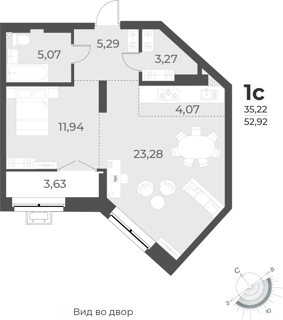 3-комнатная квартира с отделкой в ЖК Юнтолово на 2 этаже в 1 секции. Сдача в 2 кв. 2026 г.