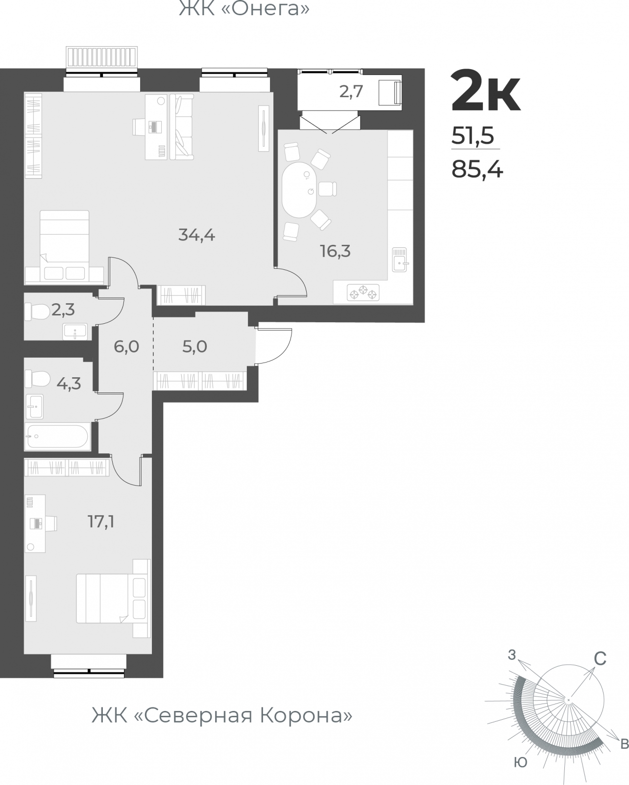 3-комнатная квартира с отделкой в ЖК Юнтолово на 11 этаже в 1 секции. Сдача в 2 кв. 2026 г.