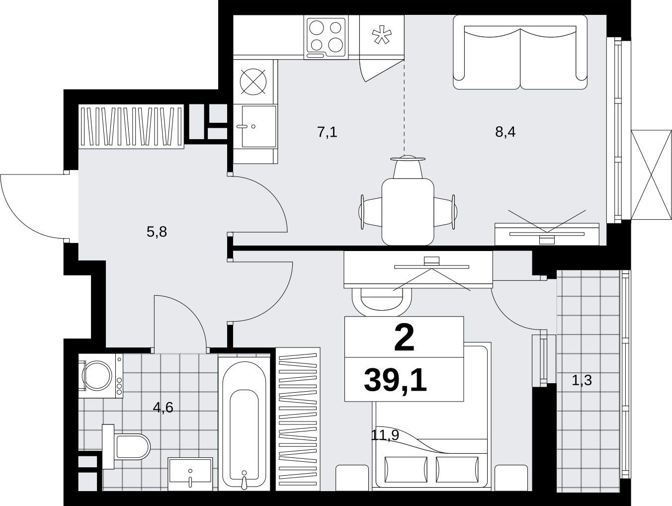 2-комнатная квартира с отделкой в ЖК Скандинавия на 12 этаже в 1 секции. Сдача в 1 кв. 2027 г.