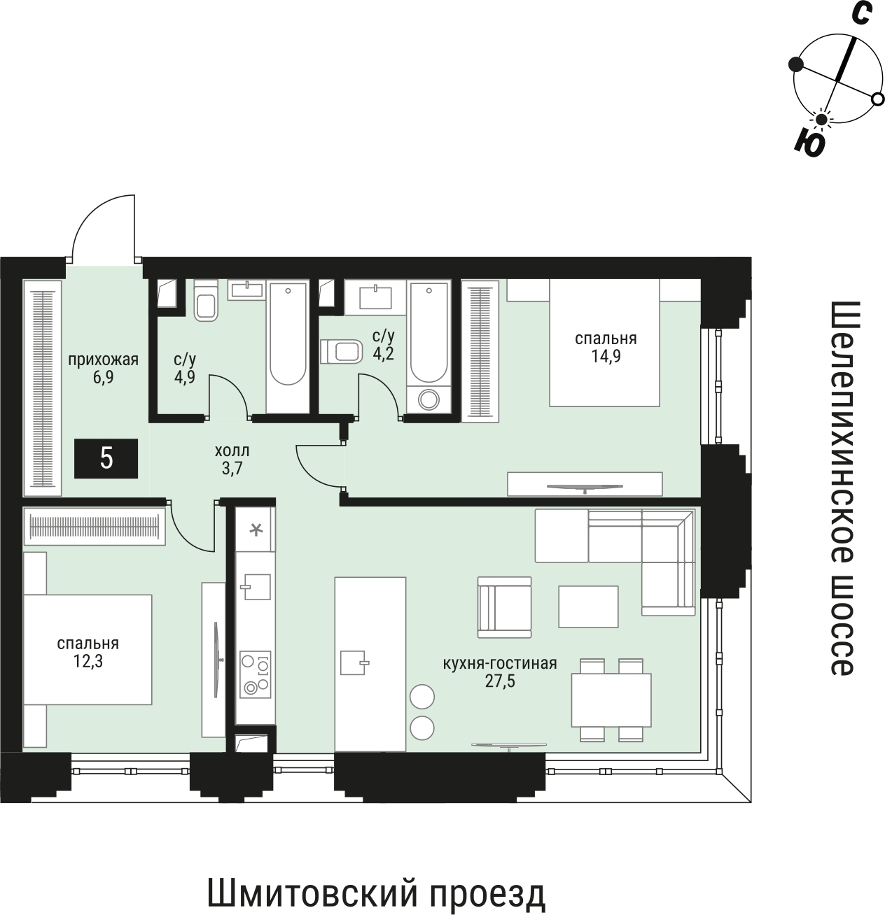 4-комнатная квартира с отделкой в ЖК Юнтолово на 12 этаже в 1 секции. Сдача в 2 кв. 2026 г.