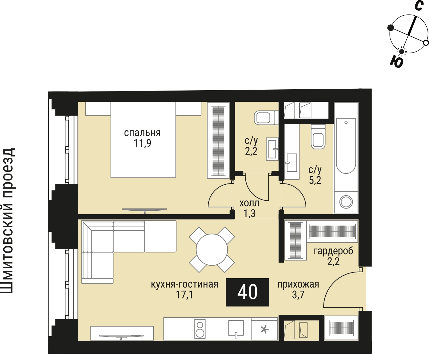 1-комнатная квартира (Студия) с отделкой в ЖК Юнтолово на 18 этаже в 1 секции. Сдача в 2 кв. 2026 г.