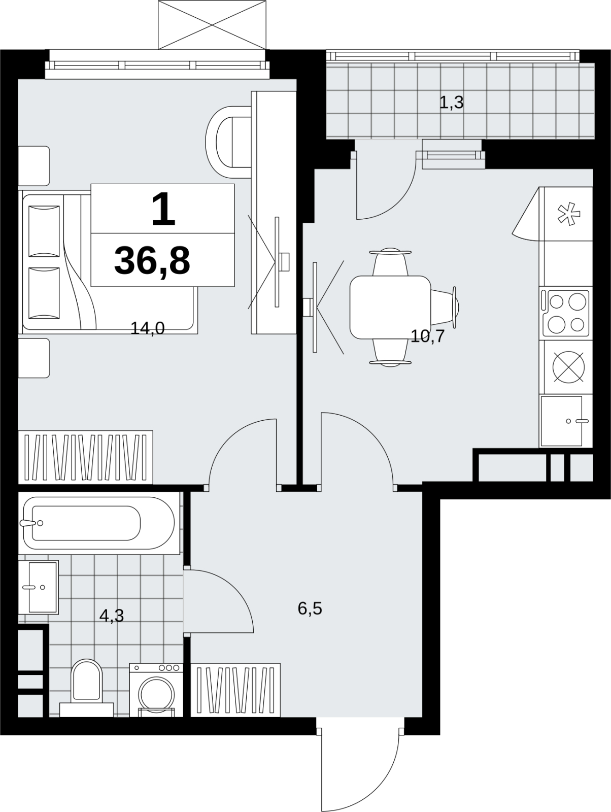 1-комнатная квартира (Студия) в ЖК Скандинавия на 2 этаже в 1 секции. Сдача в 1 кв. 2026 г.