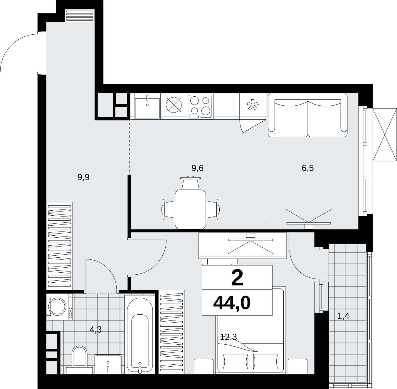 1-комнатная квартира (Студия) с отделкой в ЖК Скандинавия на 13 этаже в 1 секции. Сдача в 1 кв. 2027 г.