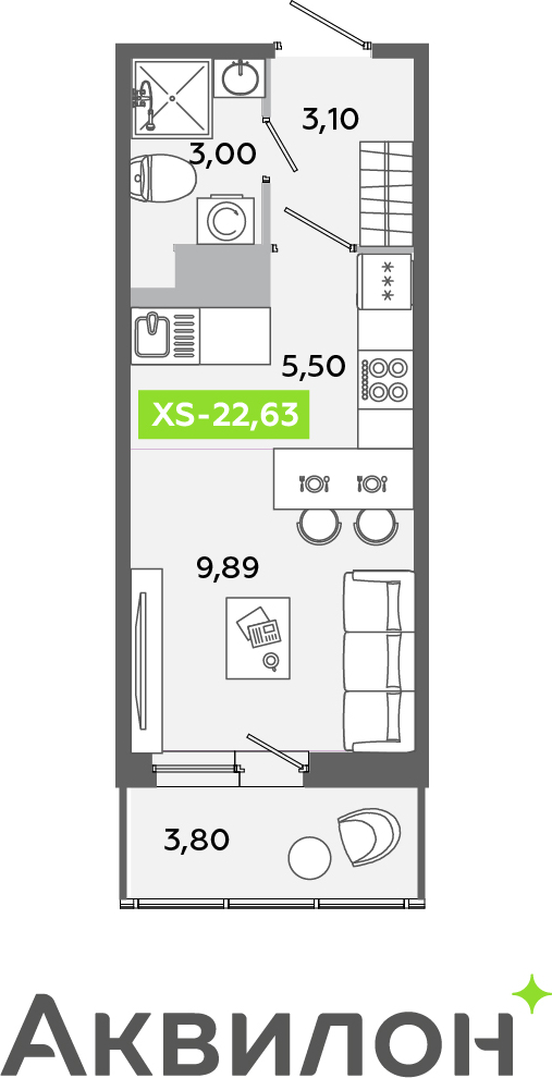 1-комнатная квартира (Студия) с отделкой в ЖК Янинский лес на 2 этаже в 2 секции. Сдача в 1 кв. 2026 г.