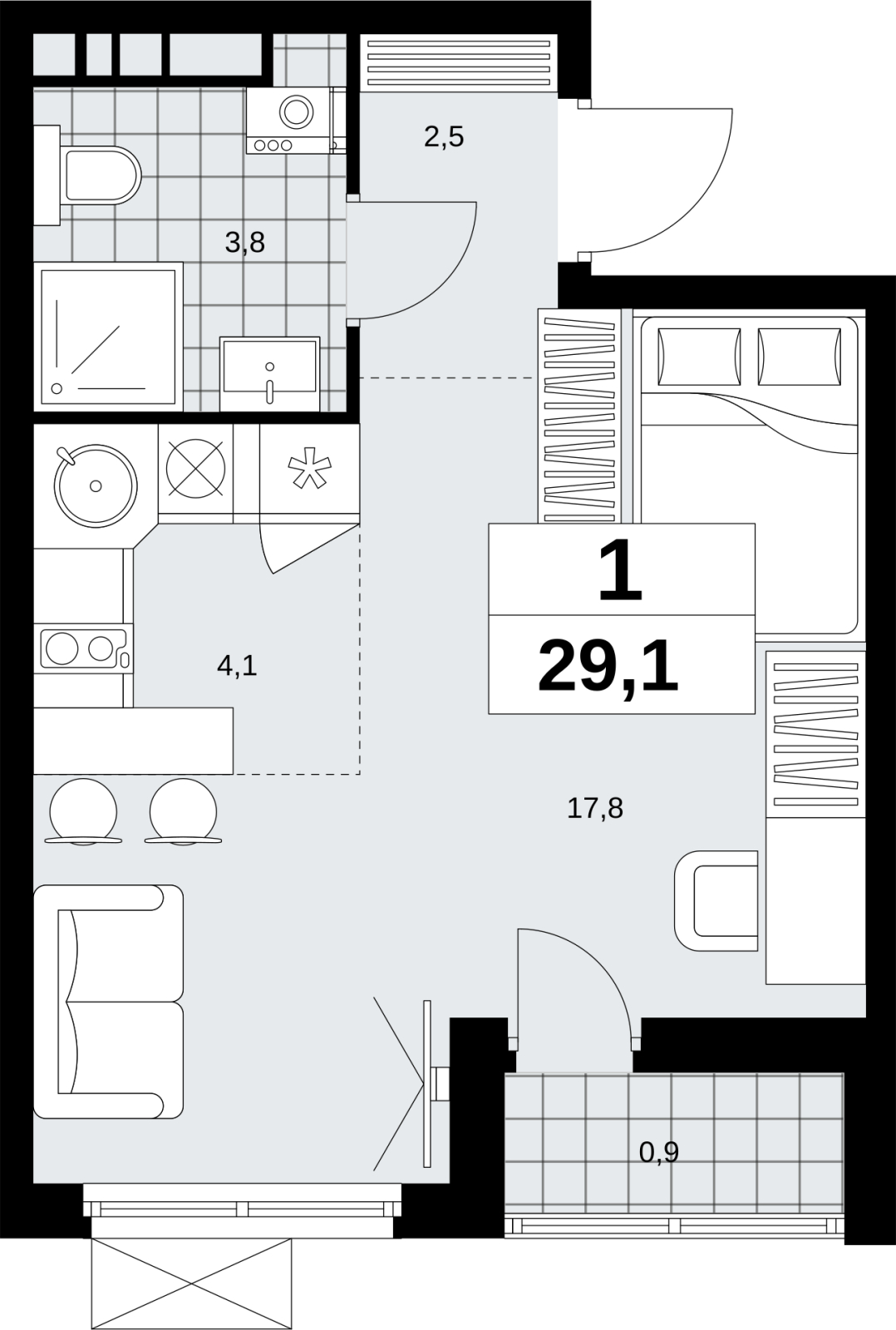1-комнатная квартира (Студия) с отделкой в ЖК Скандинавия на 10 этаже в 1 секции. Сдача в 1 кв. 2027 г.